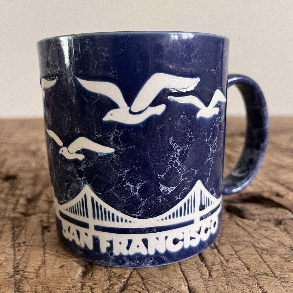 Vintage 1982 San Francisco Golden Gate Bridge Seagulls MICO Marbled Coffee Mug